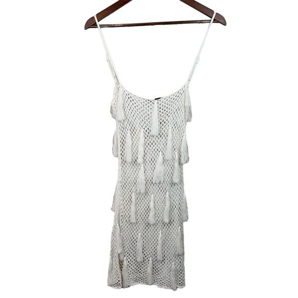 WeWoreWhat Women's‎ Ivory Crochet Tassel Mini Dress Size M Boho Summer - Picture 1 of 15